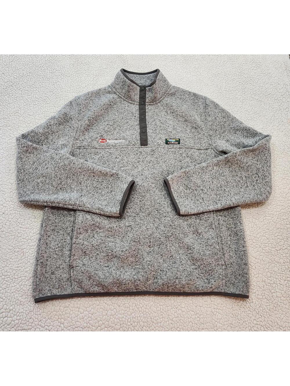 LL Bean Snap Fleece Gray Pullover Sweater Jacket Mens Size Large Slightly Fitted - Picture 2 of 9